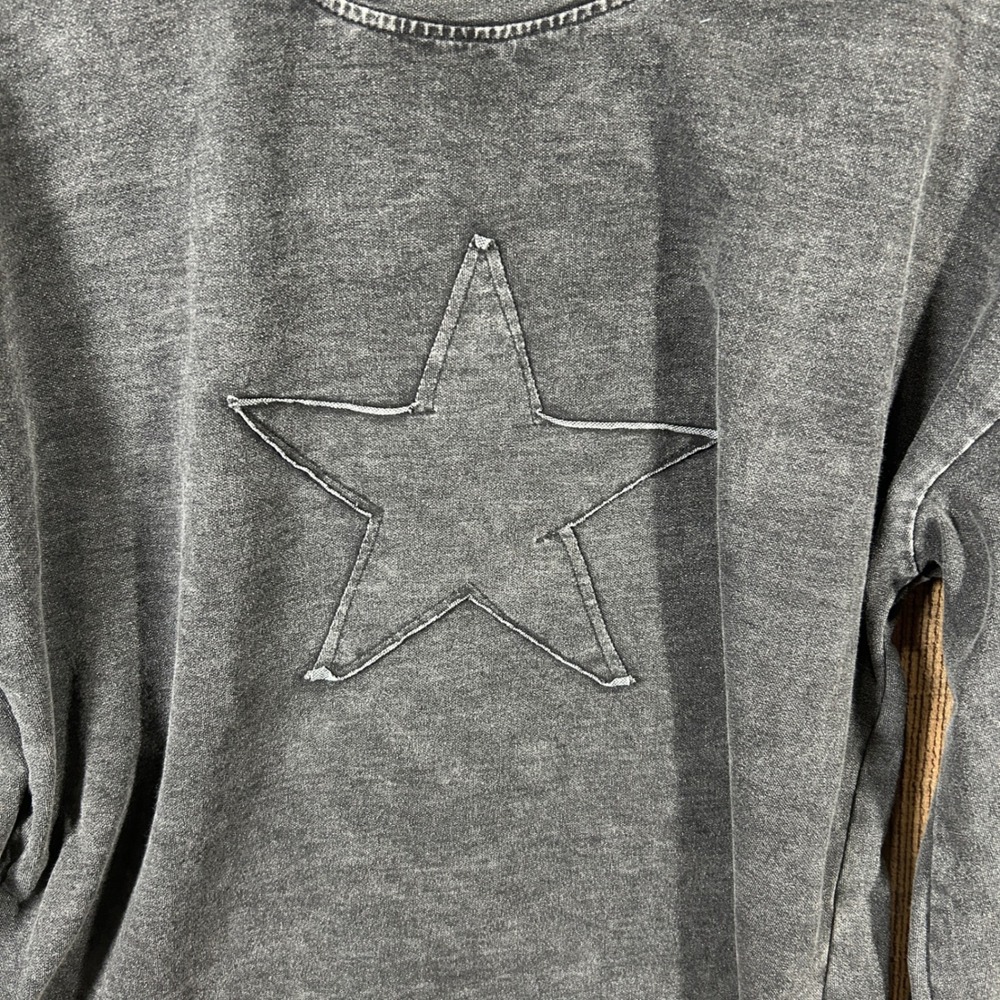 HAYDEN LOS ANGELES Gray Acid Wash Star Patch Balloon Sleeve Sweatshirt Large L - Picture 3 of 7